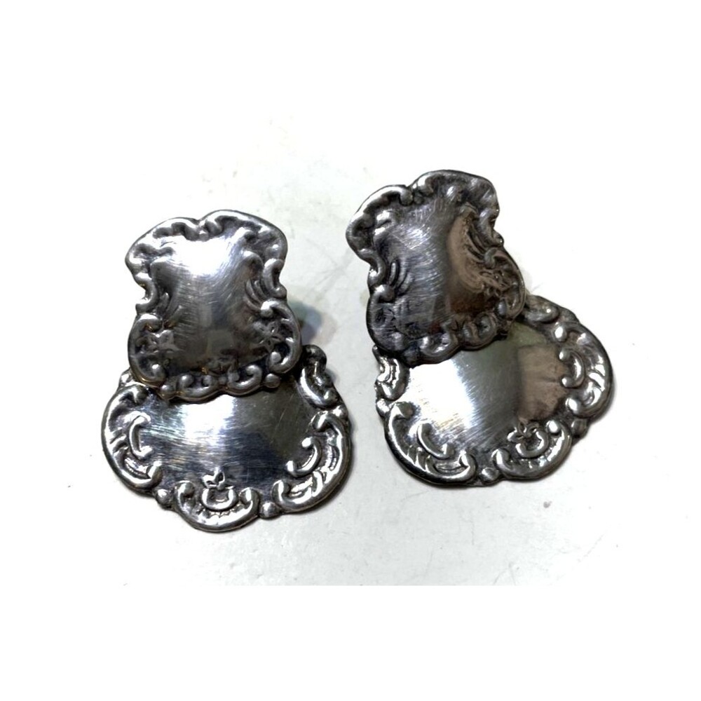 Sterling Silver Spoon Earrings Ornate Dangle Pierced Signed Mexico 925